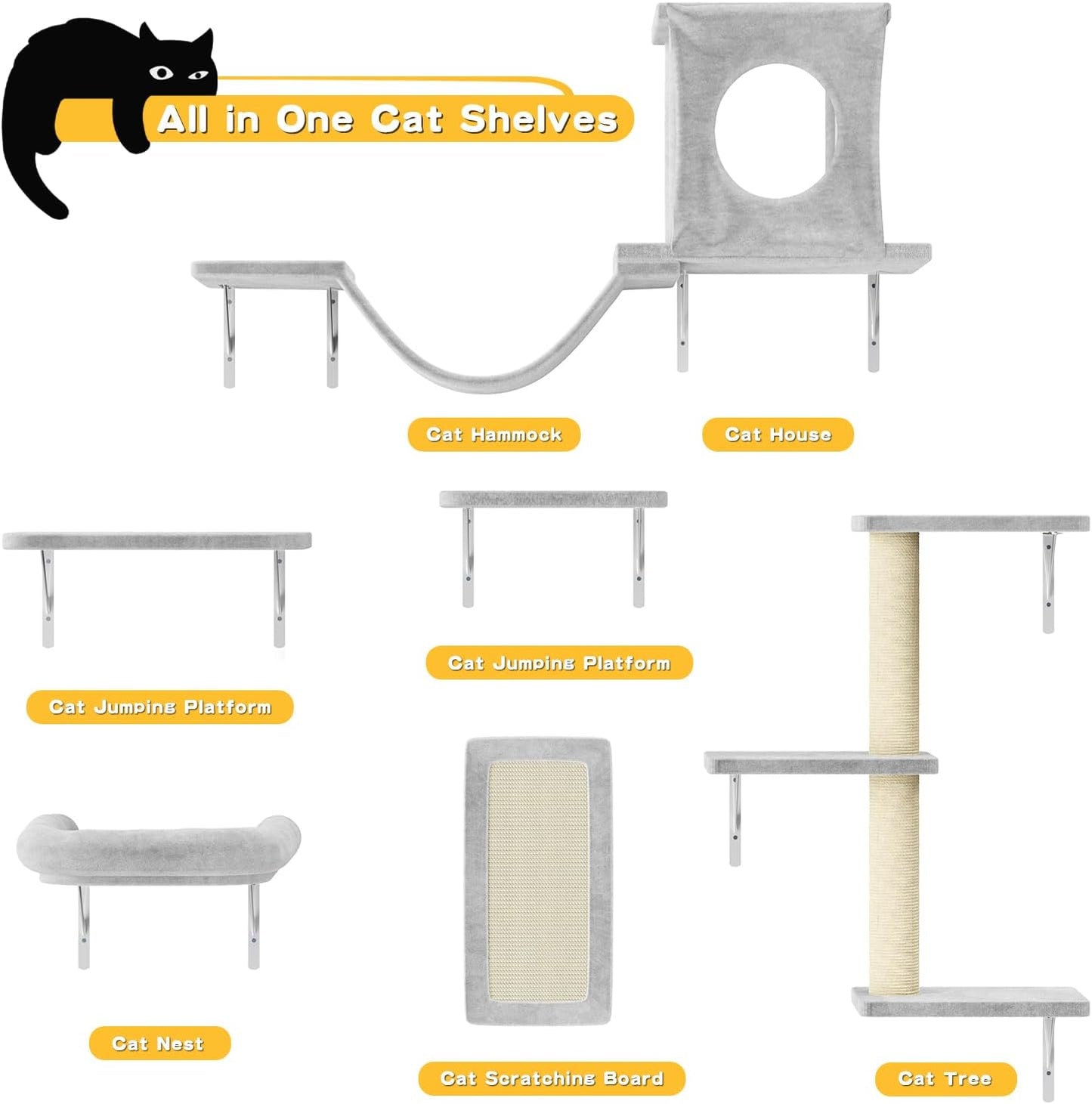 Set of 6 Cat Wall Shelves